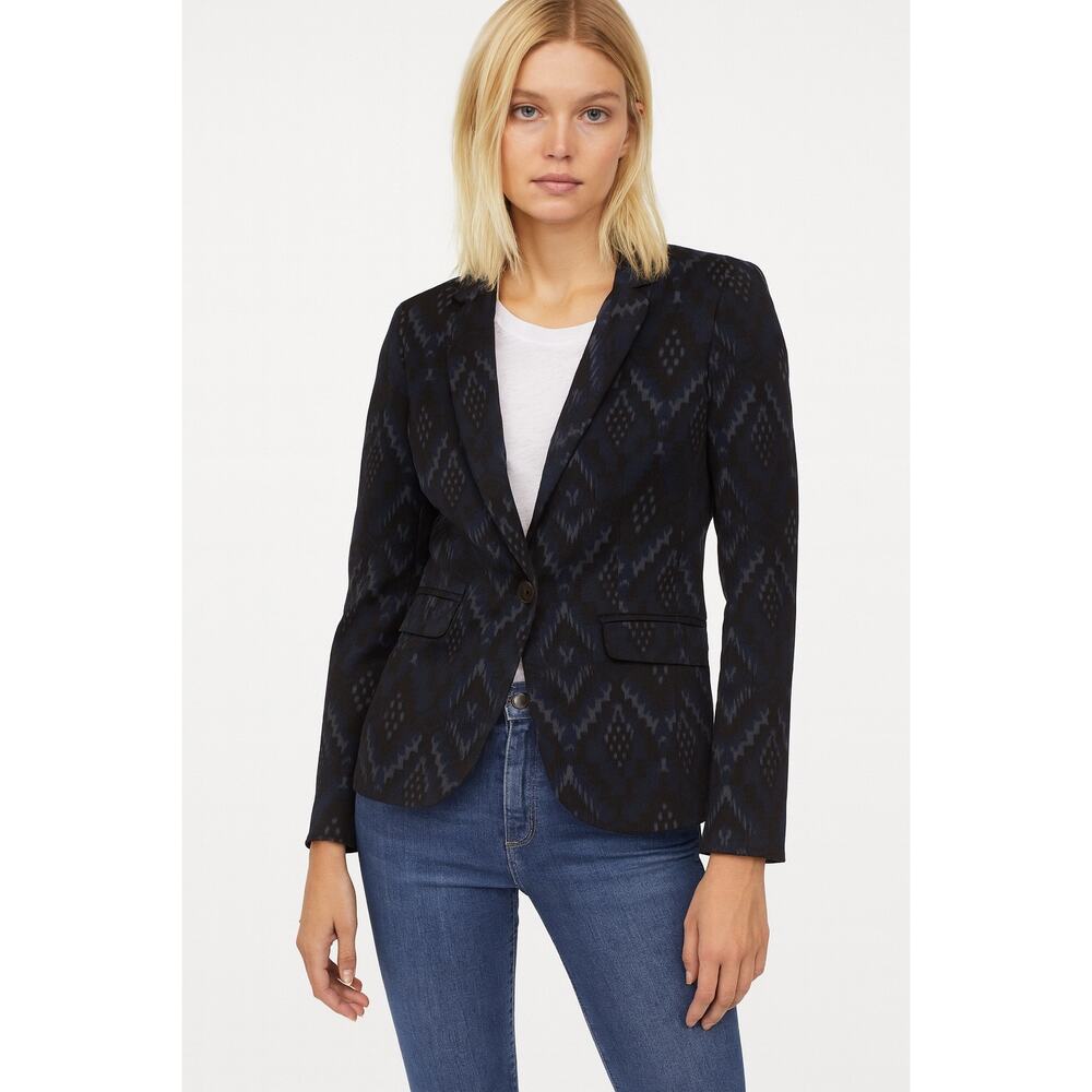 H&M Black Blue Jacquard Blazer Women's Size 12